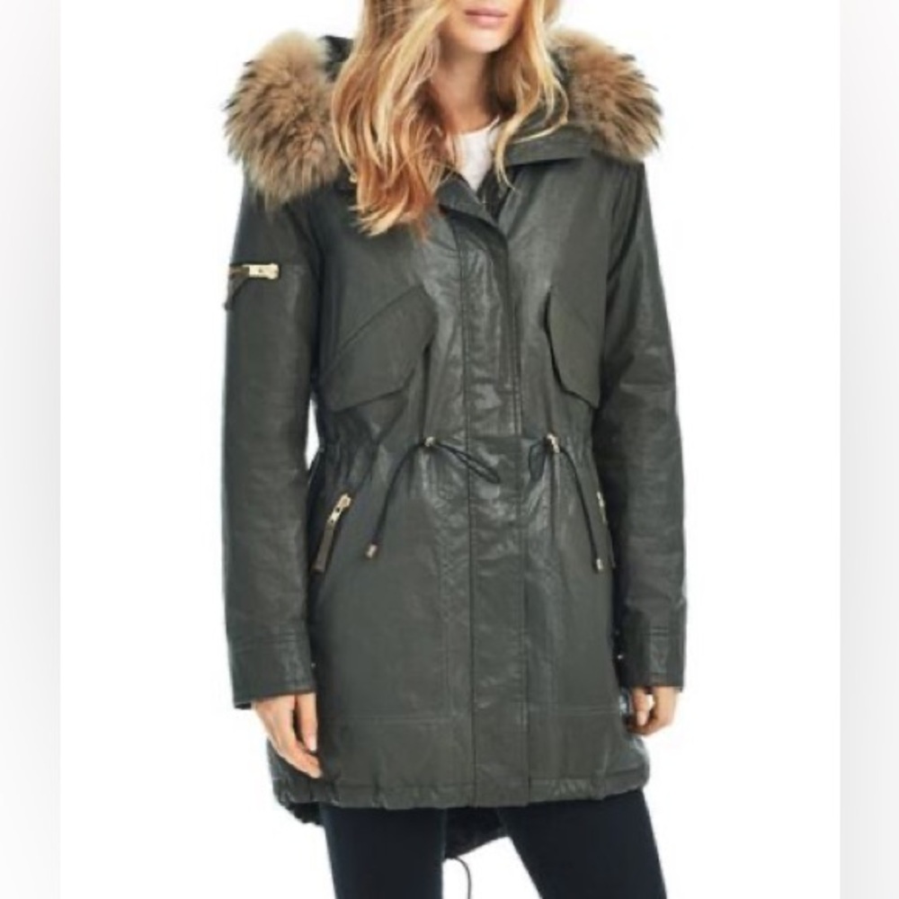SAM. Luxe Limelight Fur Waxed Parka Jacket in Green